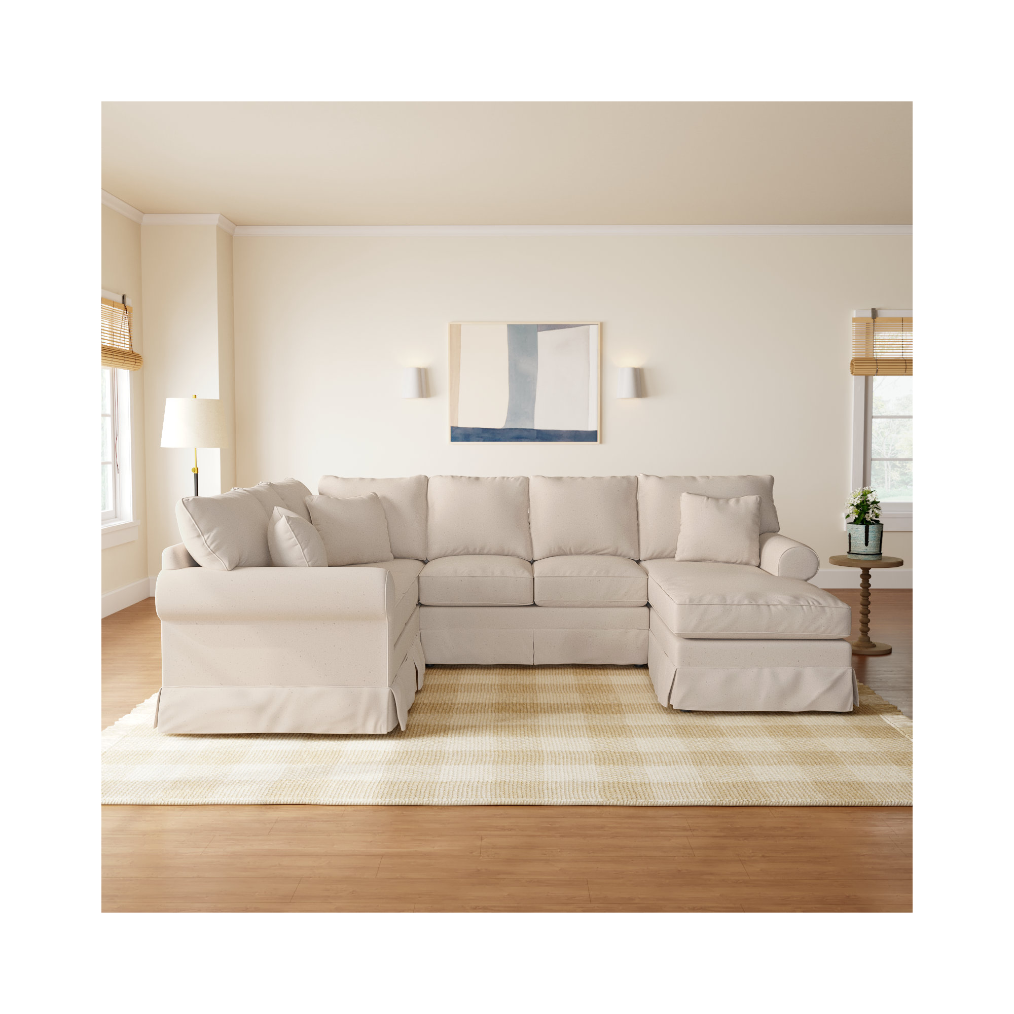Friedman Upholstered Chaise U-Sectional, Bayou Natural Canvas, Right Hand Facing