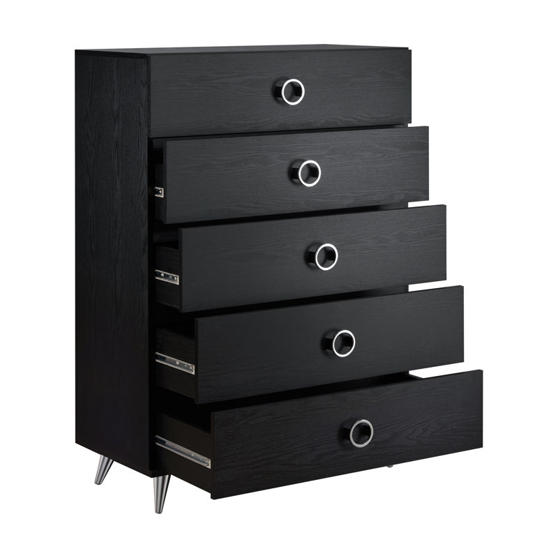 Cean 5-Drawer Rectangular Chest, Black