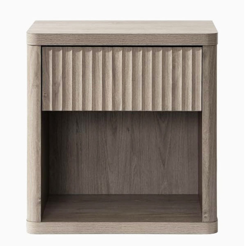 Fluted bedside table with drawer storage, Grey