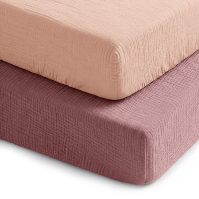 Comfy Cubs 100% Muslin Crib Fitted Sheet 2 Pack - 100% Cotton, Soft & Breathable Crib Sheets for Toddler Mattress - Snug Fit, Secure Elastic with Beautiful Packaging