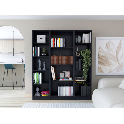Ensemble de salon noir 3 pièces avec 3 bibliothèques