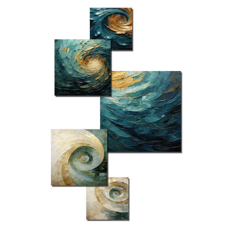 Majestic Motion Teal Spiral - Ensemble de 6 reproductions d'art abstrait