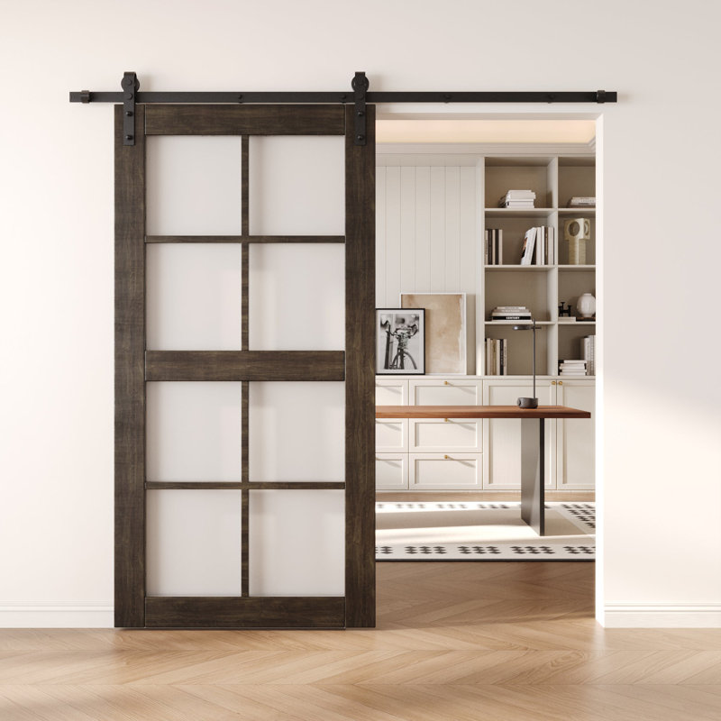 Porte de grange pré-finie non assemblée et pré-finie en verre ébène de 42 po x 80 po Homacer de 42 po x 80 po Homacer