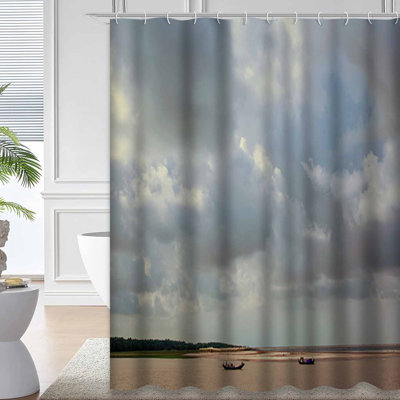 Coastal Border September Landscape Sea Beach Forest World Sea Forest Shower Curtain with 12 Hooks