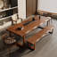 Table de salle à manger rectangulaire en bois massif de couleur noyer foncé-1070329955