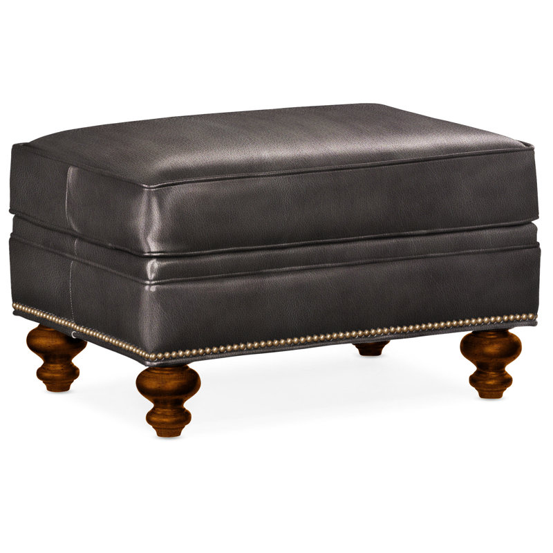 Repose-pieds rectangulaire en cuir véritable 26 "West, Cuir véritable gris clair Aline, Nouveaux classiques, Naturel