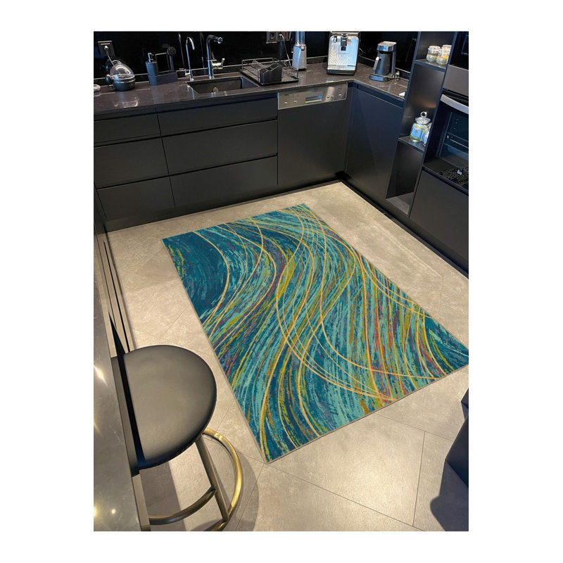 Tapis vert lavable à motif tissé à rayures vertes, Sous-tapis carré 3 pi 3 po inclus