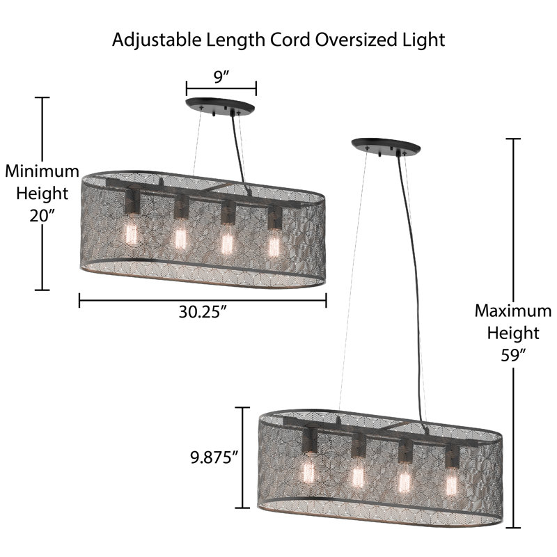 Dixville 4 - Light Black Industrial Caged Chandelier