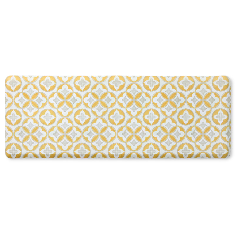 Yellow and Gray Geo Trellis Anti-Fatigue Kitchen Mat, 20"x55"
