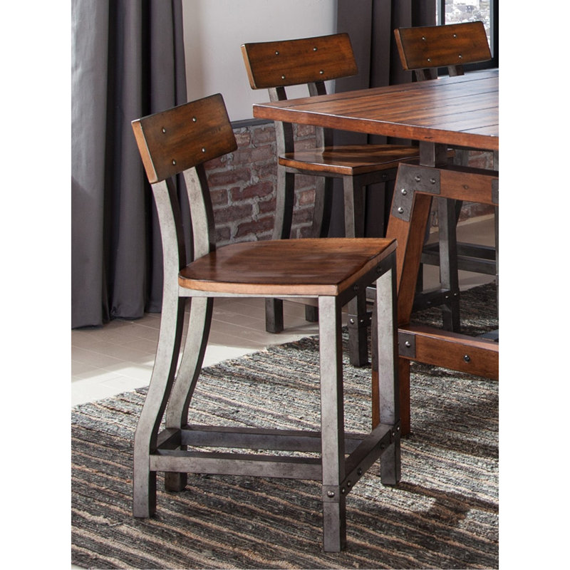 Chaises de salle à manger à hauteur de comptoir industrielle 2 pièces, brun rustique et bronze industriel 2 pièces