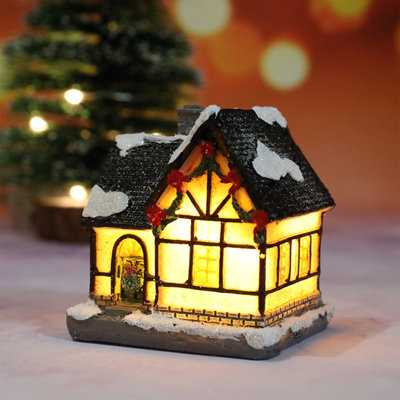Christmas Resin House Decoration Decorations Microscape Gifts Christmas Crafts LED Warm Light Christmas Resin House Christmas Decoration Home Desktop Christmas