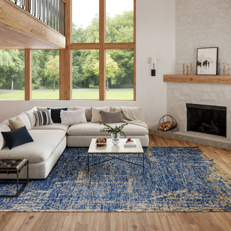 Tapis d'intérieur moderne moka bleu foncé 9 pi 9 po x 13 pi 9 po Nourison Luna, Moka bleu foncé