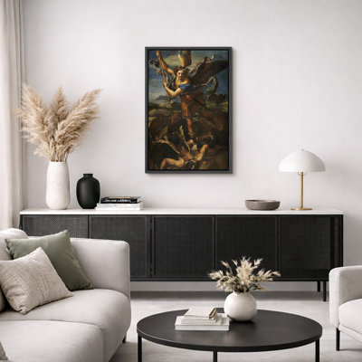 Archangel Michael Defeating Satan Artwork, Baroque Angelic Pictures, Framed Canvas Giclee Print Wall Art