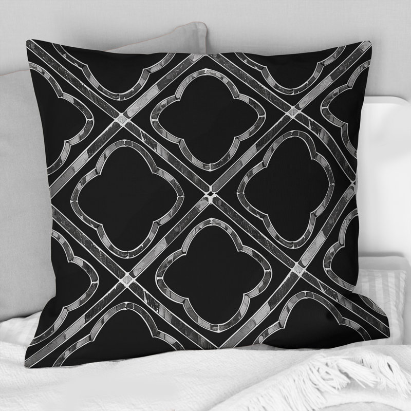 Black Trellis Pattern - Midcentury Throw Pillow, 18"H x 18"W