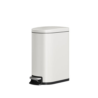 2.6 Gal Stainless Steel Bathroom Trash Can Slim Step-On Garbage Bin Soft Close Lid Waterproof Metal Waste Basket for Bedroom