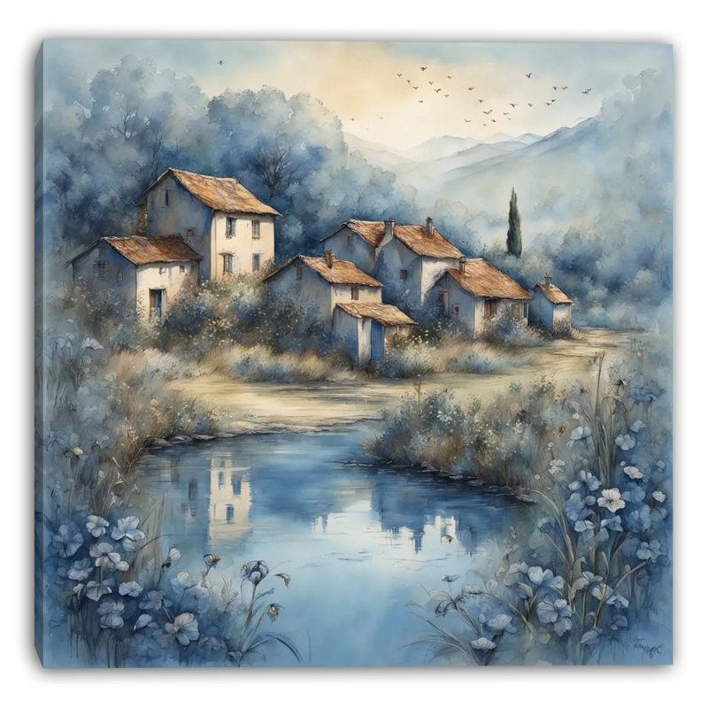 Art mural sur toile Riverside Village Morning, H 20 po x l 20 po
