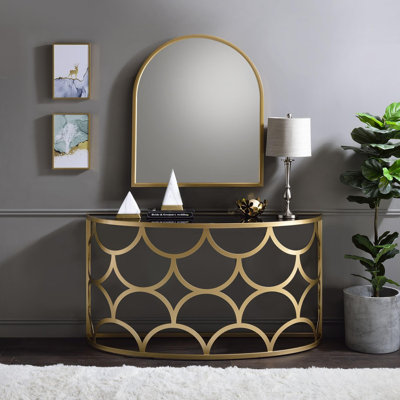 Eckel Contemporary 54"L Console Table with Half-Moon Style in Gold and Black