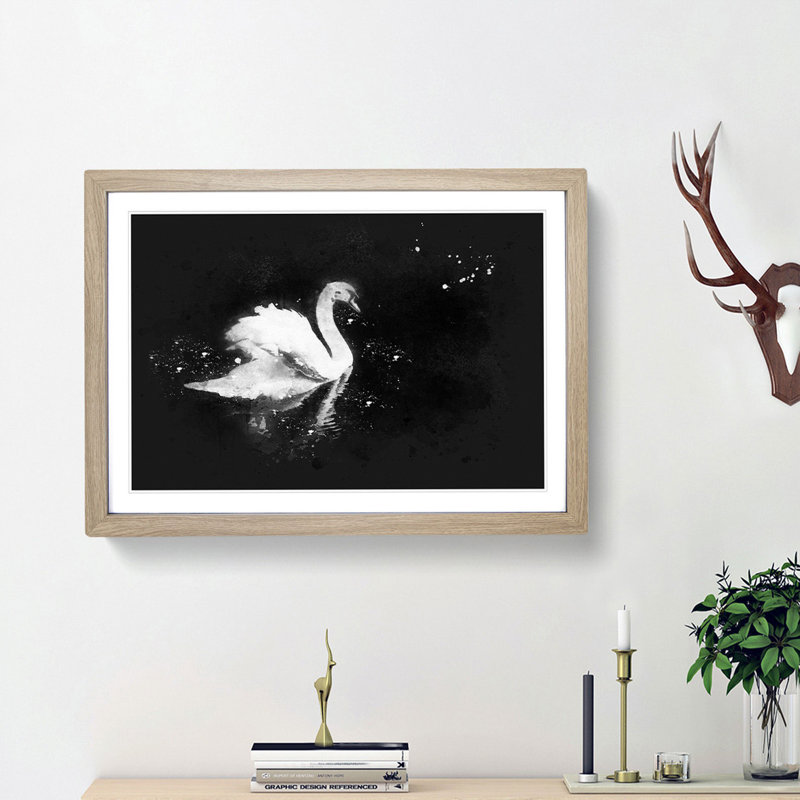 Swan - Picture Frame Graphic Art Print, 62cm H x 87cm W x 2cm D, Oak Framed