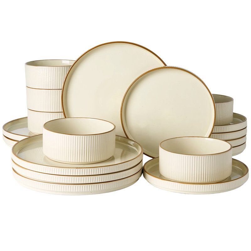 Star Stoneware Dinnerware Sets, 18 Piece Dish Set, Vanilla White