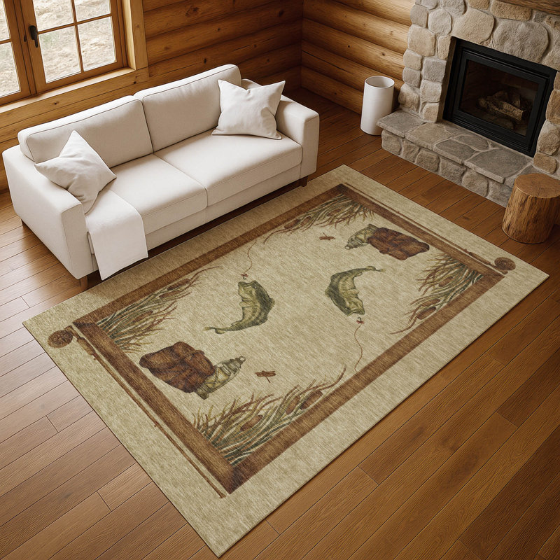 Premium Machine Washable Cerrito AMF145 Khaki Rug, Rectangle 8' x 10'