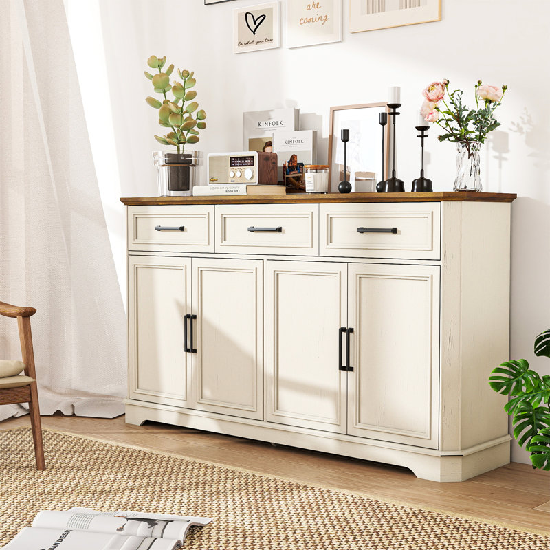 64.3"W Sideboard Buffet Cabinet With 3 Drawers, White