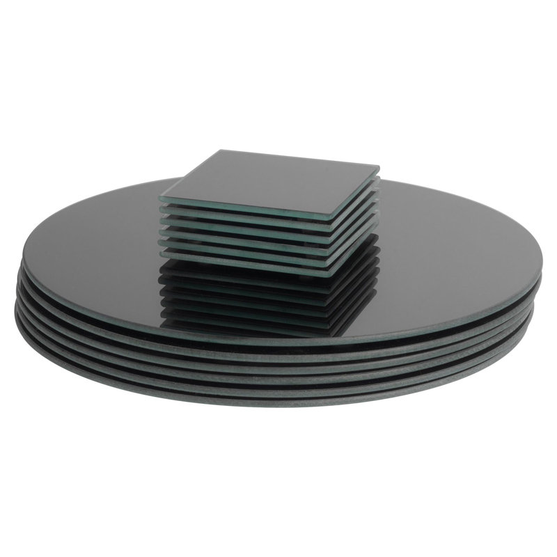 Harbour Housewares - 12pc Round Glass Placemats & Square Coasters Set - 30cm, Black