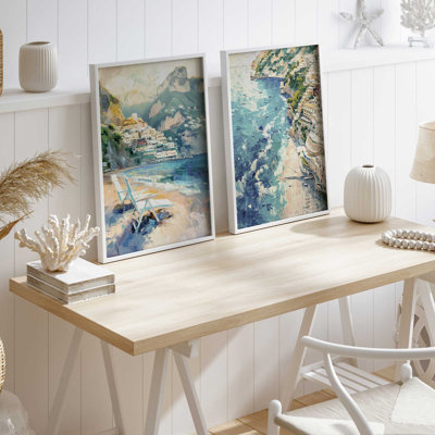 Ensemble de 2 pièces encadrées sur papier "Positano" par Azure Artisanal Studio