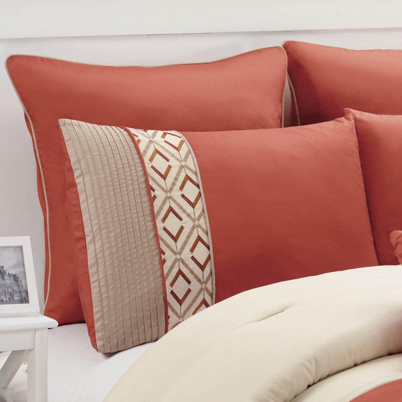 Janna Orange and Taupe 8-Piece Queen Microfiber Comforter Set