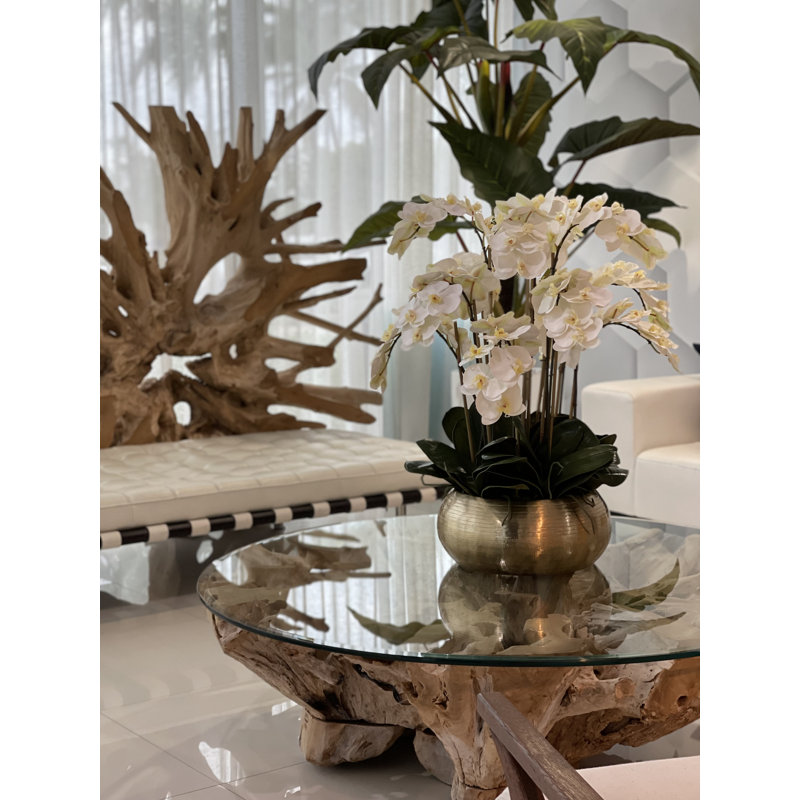 White Phalaenopsis Orchids In Gold Metal Bowie Bowl, White