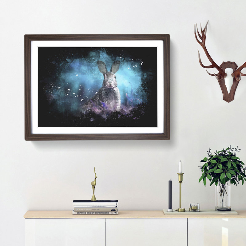 Curious Hare Paint Splash - Picture Frame Graphic Art, 62cm H x 87cm W x 2cm D, Walnut Framed