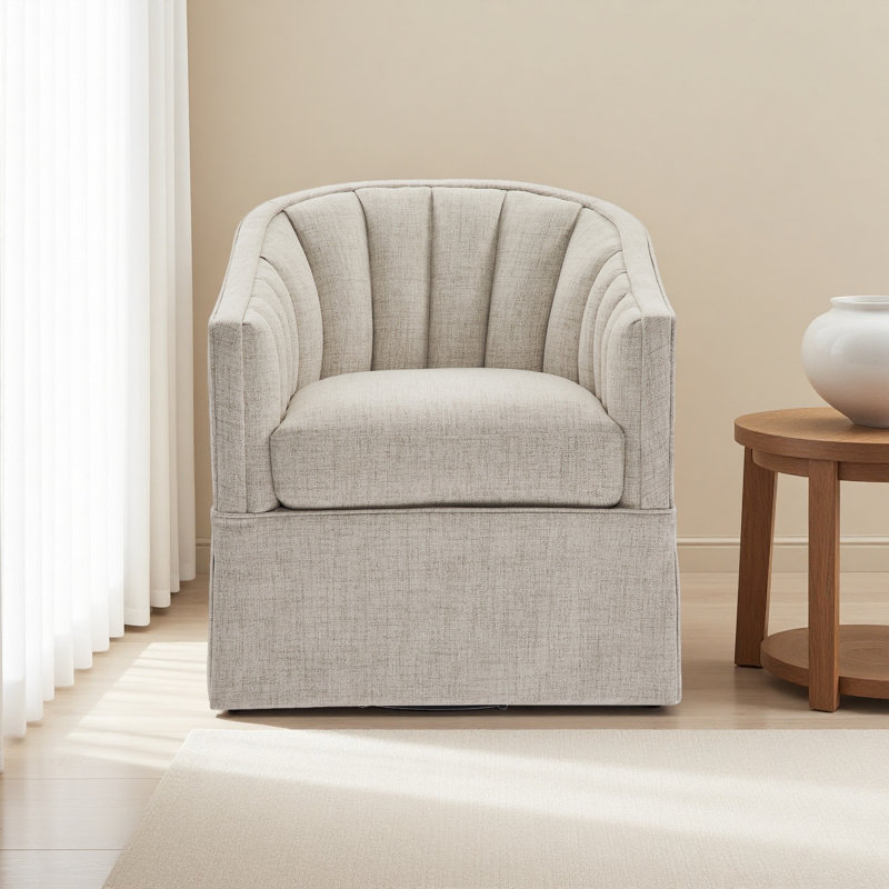 Fauteuil d'appoint pivotant avec jupe Solitude, Ivoire ivoire
