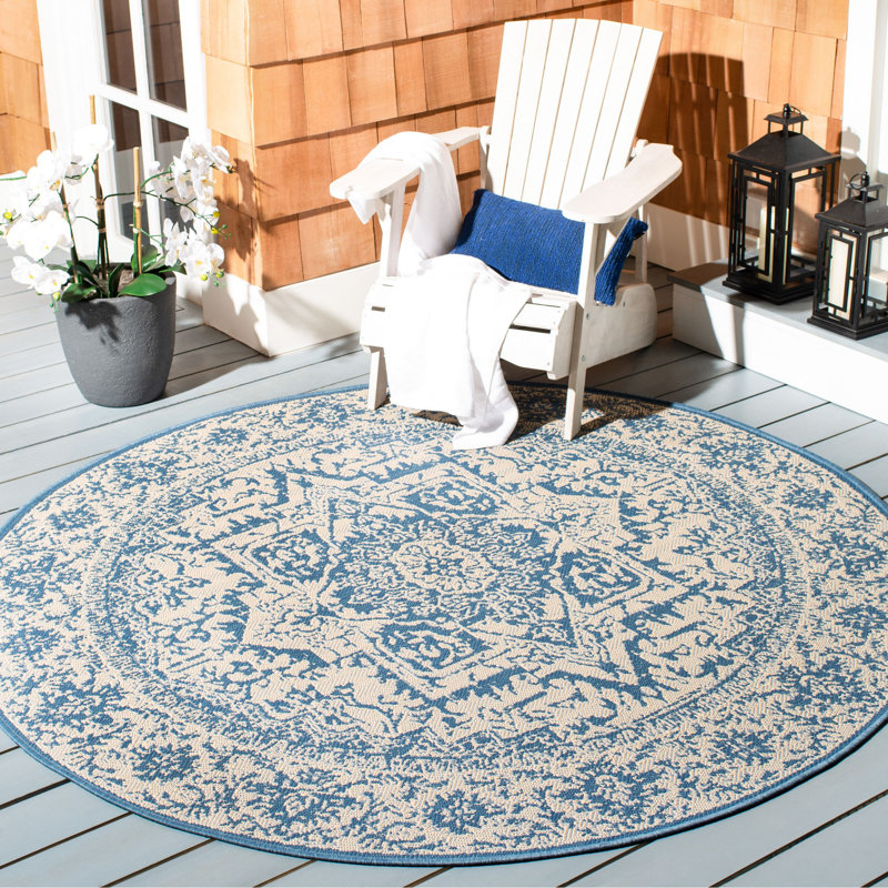 Danya Oriental Blue/Cream Indoor/Outdoor Area Rug, Round 6'7"