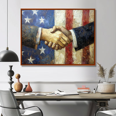 Une poignée de main symbolique entre les États-Unis et les Alliés I - décoration murale patriotiste des États-Unis