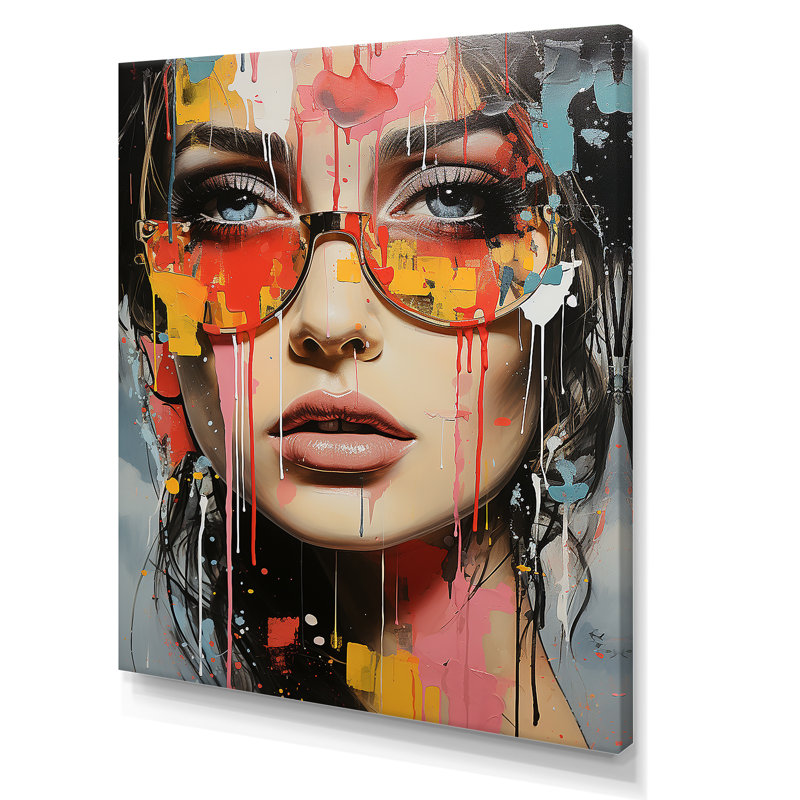 «Pink Grunge Woman In Collage III», art mural Pop Art, Toile tendue, H 20 po x l 12 po x P 1 po