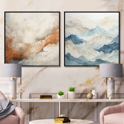 Minimalisme beige et orange, rivière Mountain Wonders - ensemble de 2 montagnes carrés