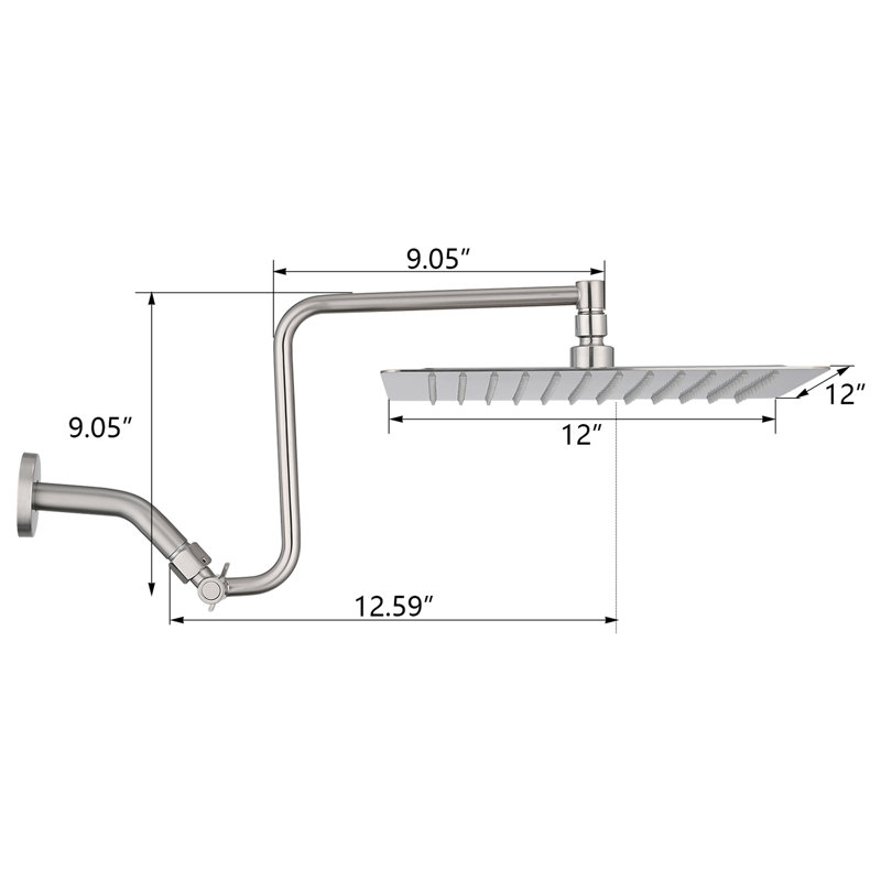 12 Inch Shower Head With Air-In Technology, Enhances Water Flow Brushed Nickel 12" Head, Modern And Stylish Bathroom Fixture