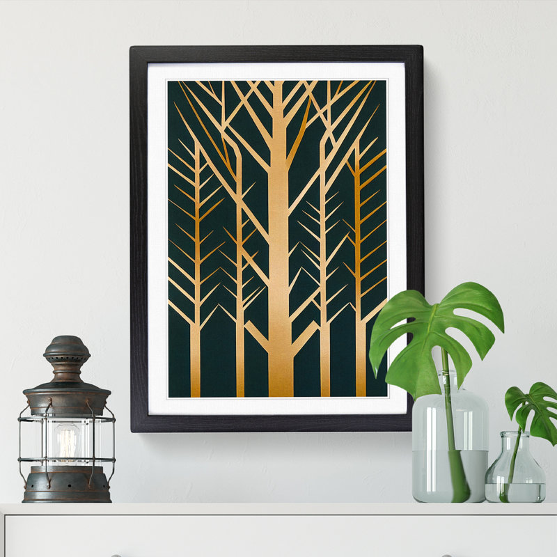 Oak Tree Art Deco Vol.1 - Picture Frame Print, 46cm H x 34cm W, Black