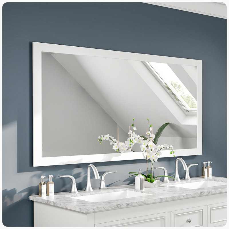 Miroir de salle de bain / meuble-lavabo biseauté Azaira, Blanc, H 30 po x l 60 po