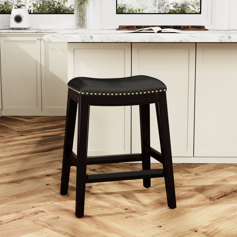 Tabouret de bar 30 po avec siège en cuir de teinte naturelle et élégant, Naturel / brun