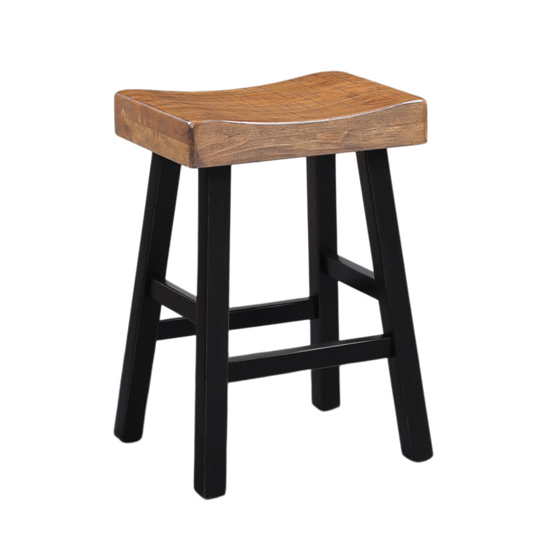 Ensemble de 2 tabourets traditionnels en bois massif, siège noir H 24 po, Noir, Chêne