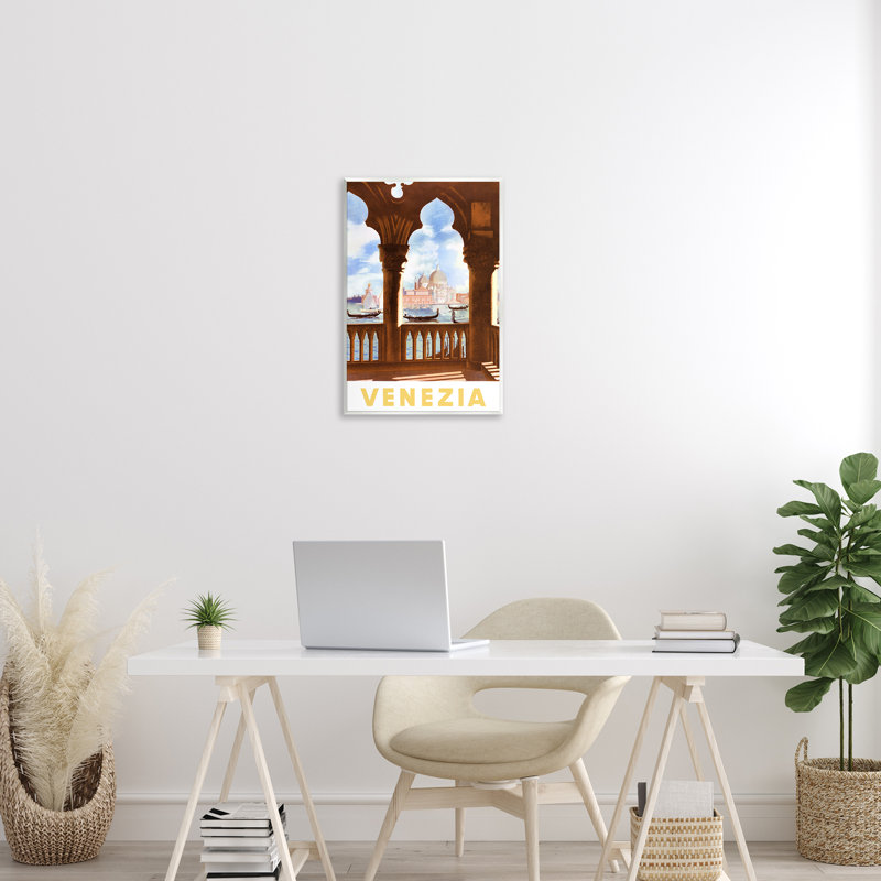 Art mural Venezia, architecture avec vue sur les bateaux, conception de PIDDIX, 19" H x 13" W