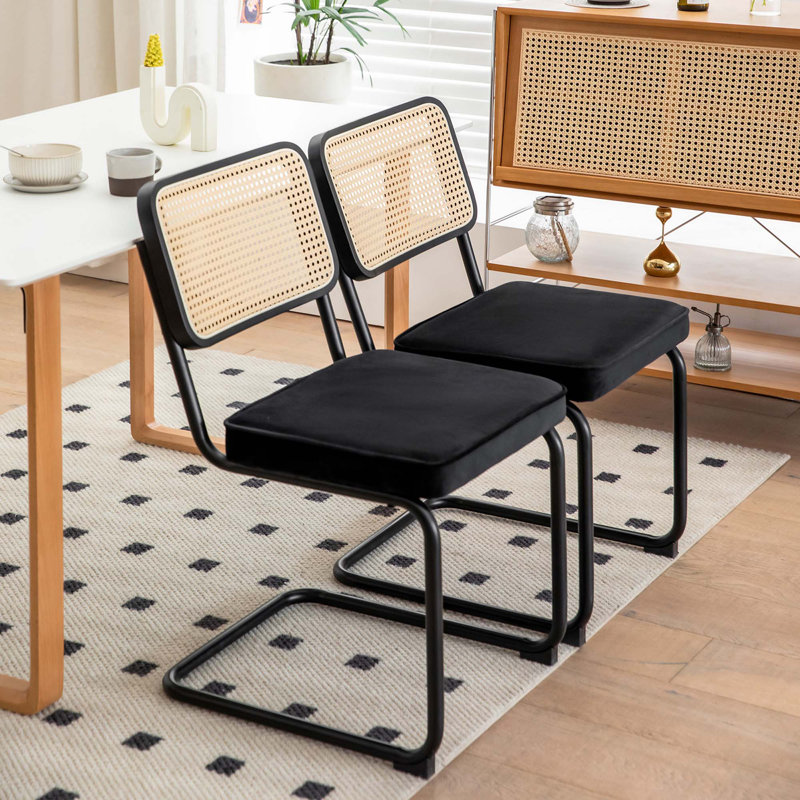 Ensemble de 2 chaises de salle à manger en rotin, Noir