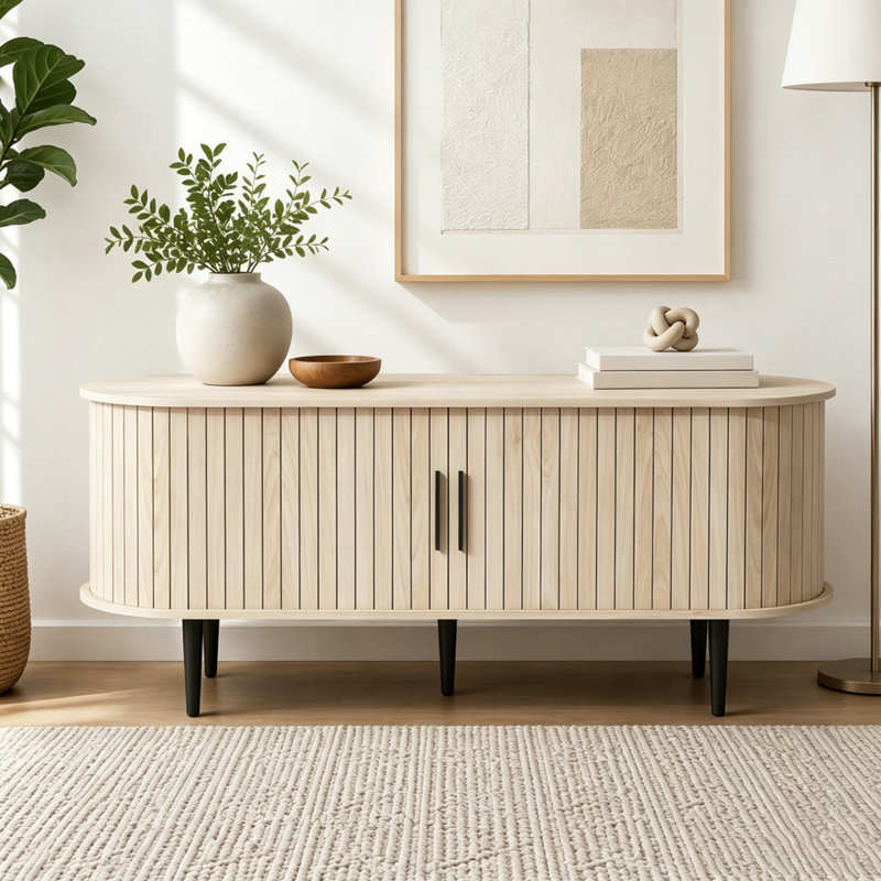 Meuble télé 47 po avec armoire moderne, Natural Wood