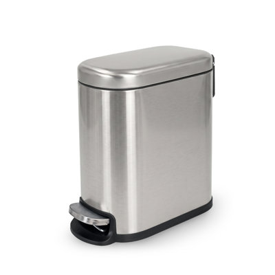 Acento Linea 1.3 Gallon Slim Rectangular Step Trash Can with Soft Close Lid, Removable Inner Bucket and Foot Pedal, Brushed Stainless Steel