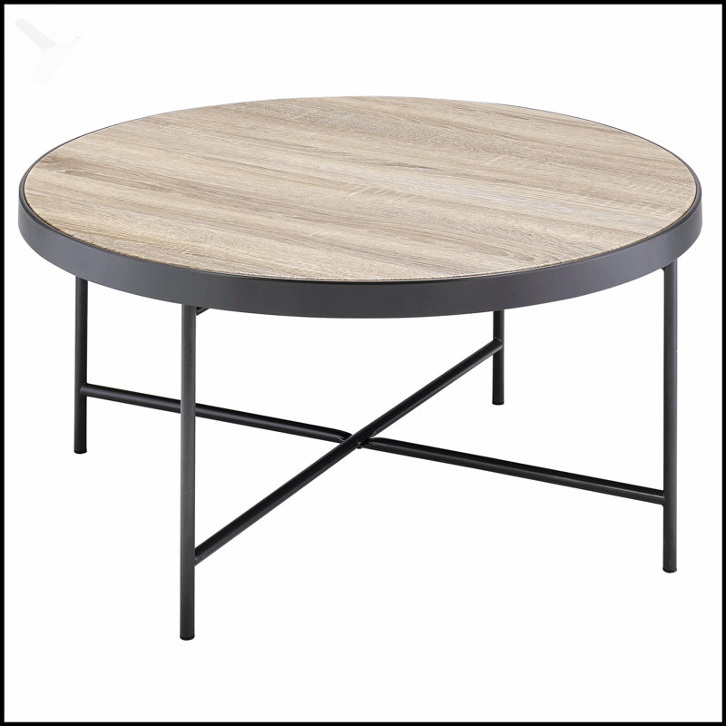 Table basse industrielle en chêne gris et noir patiné avec bordure en métal et support en X pour plus de durabilité et de style
