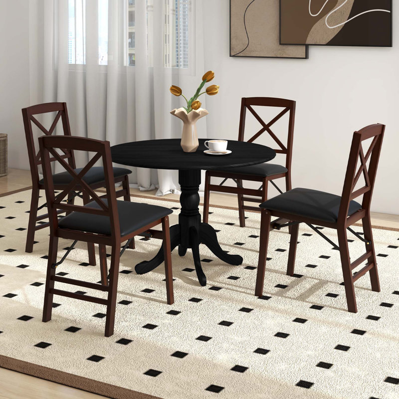 Cliftina Round Solid Wood Dining Table, Black, Black