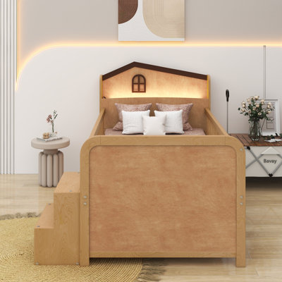 Lit mezzanine bas avec lumières DEL, lit mezzanine simple en bois avec tête de lit et tiroirs de rangement