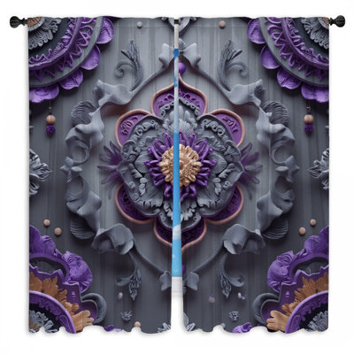 Ornement de rideaux de fenêtre à motif floral mauve transparent et obscurcissant - 2 panneaux