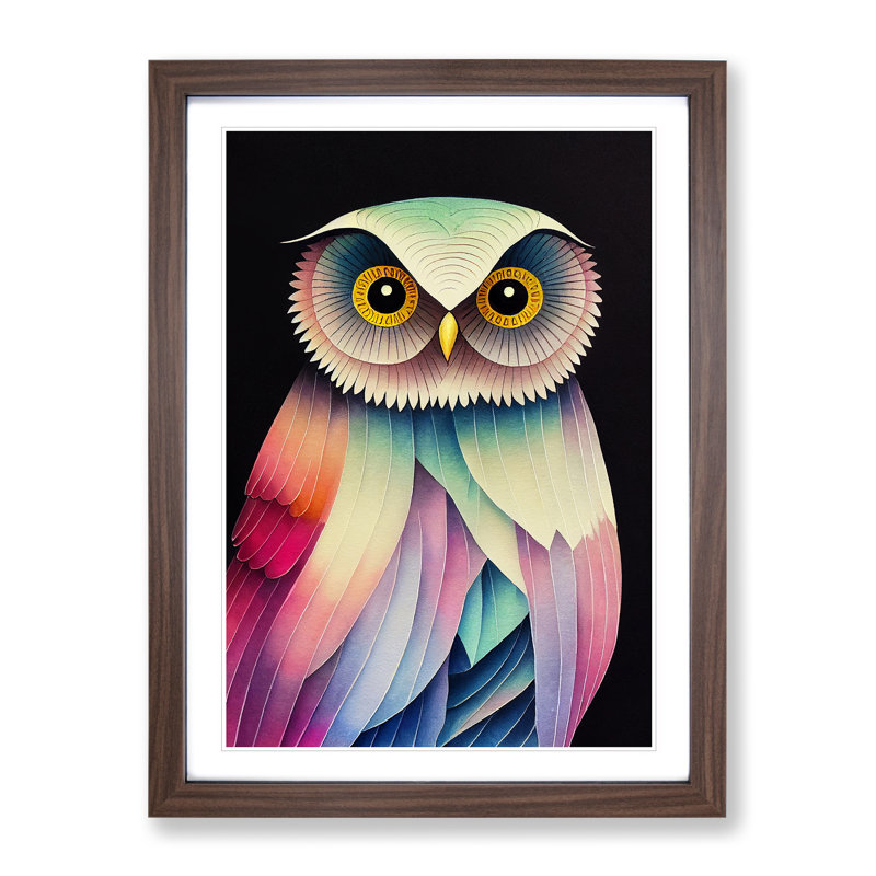 XV1022-5168X Owl No.3 Abstract 1 Piece Single Picture Frame Wall Art, 64cm H x 46cm W x 2cm D, Walnut