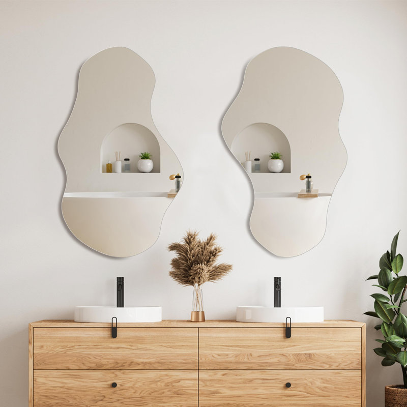 Miroir mural irrégulier, miroir asymétrique 28 po x 17 po pour l'entrée de la salle de bain de la chambre à coucher, miroir mural sans cadre Cloud